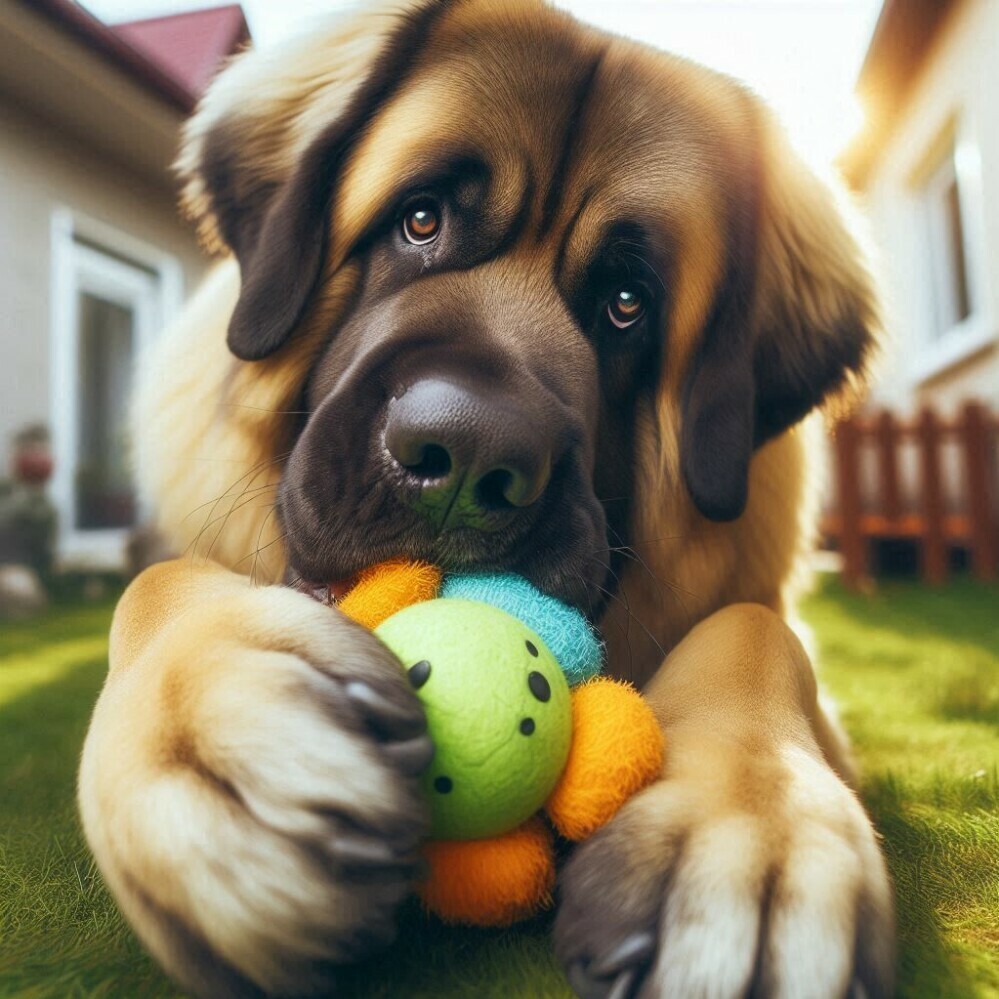 a large dog playing with an interactive toy