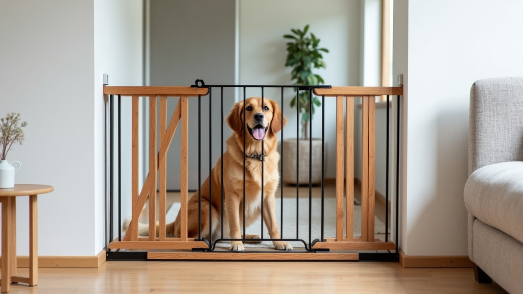 Large dog gate installed in a modern home